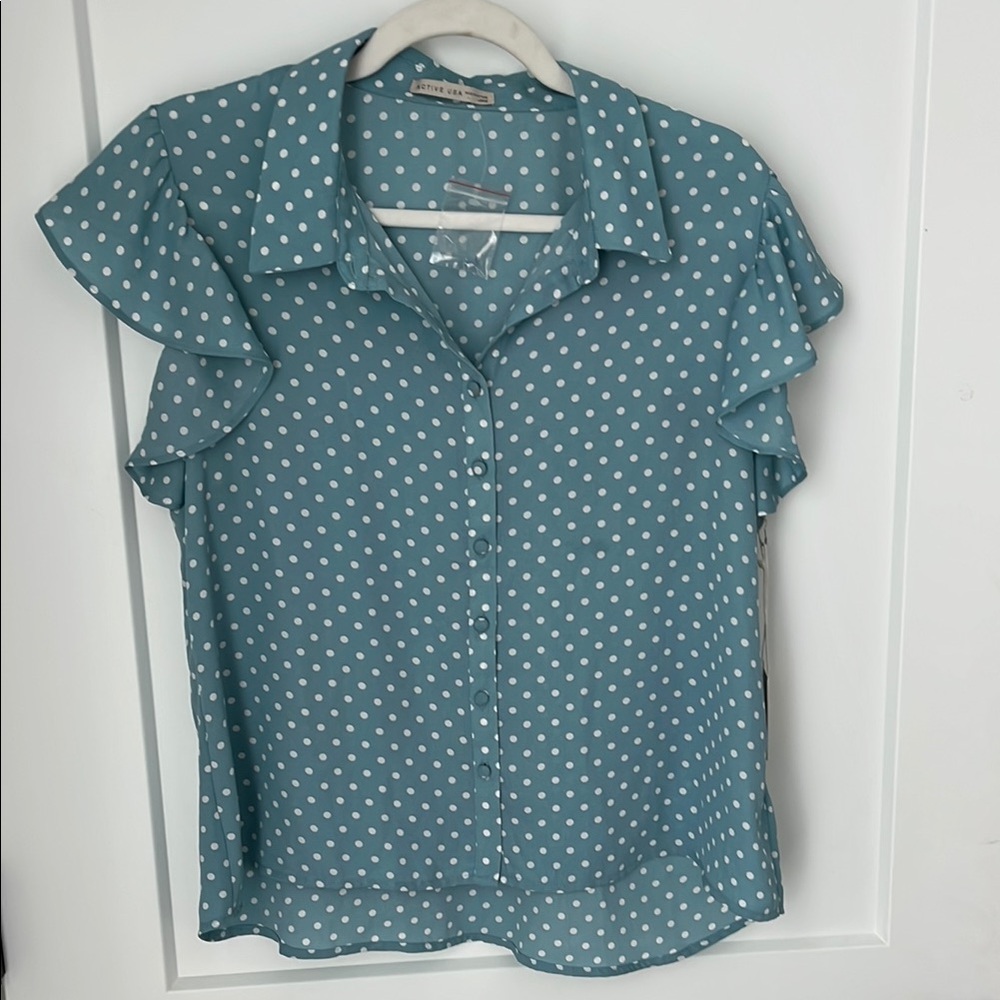 Polka Dot Ruffle Sleeve Blouse